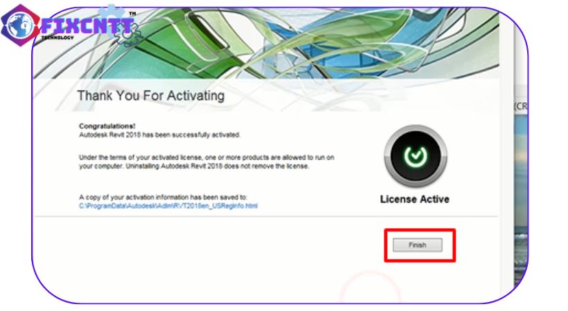 Chọn Finish hoàn thành cài đặt revit 2018.