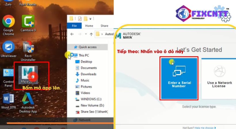Hãy làm theo hình để kích hoạt maya 2017.