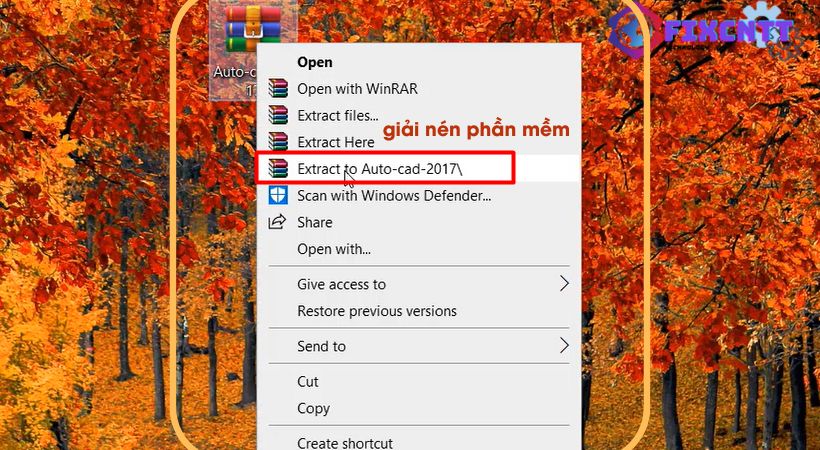 Giải nén phần mềm autocad trước