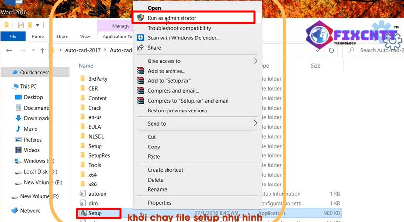 Khởi chạy file setup phần mềm cad 2017 