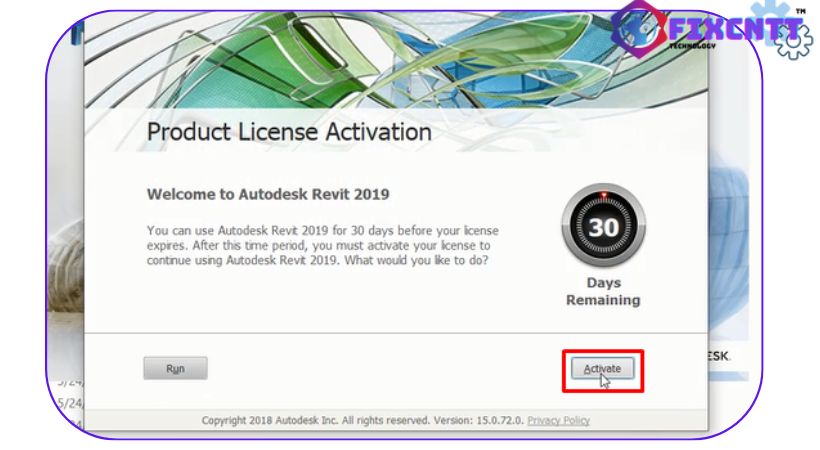 Chọn Activate để tiếp tục cài đặt revit 2019