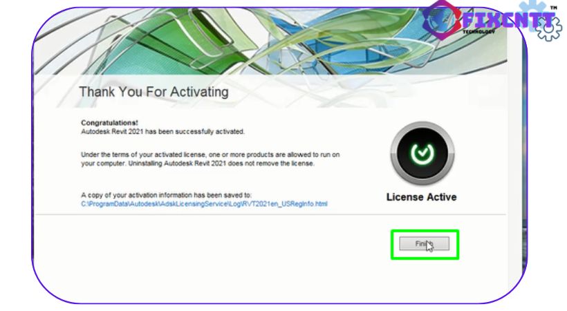 Chọn Finish hoàn thành cài đặt revit 2021.