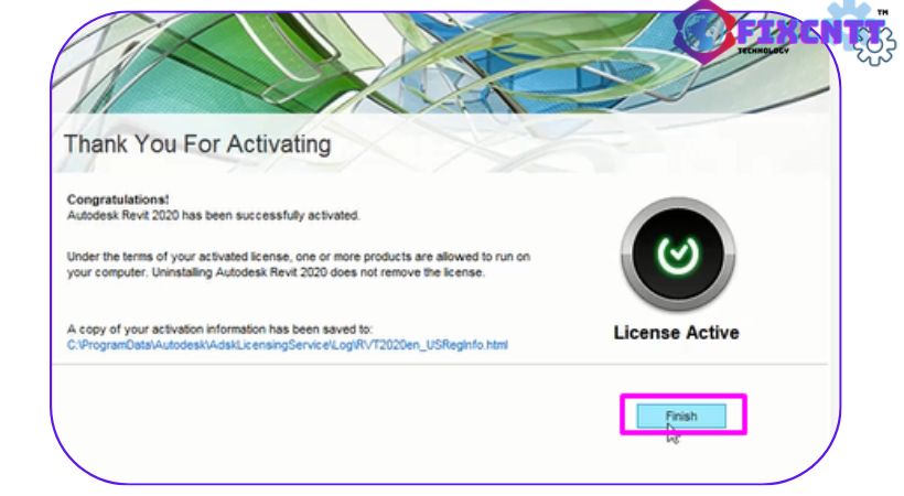 Chọn Finish. Hoàn thành cài đặt revit 2020.