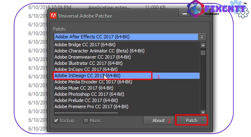 Chọn Patch để tiếp tục cài đặt  adobe indesign 2017.