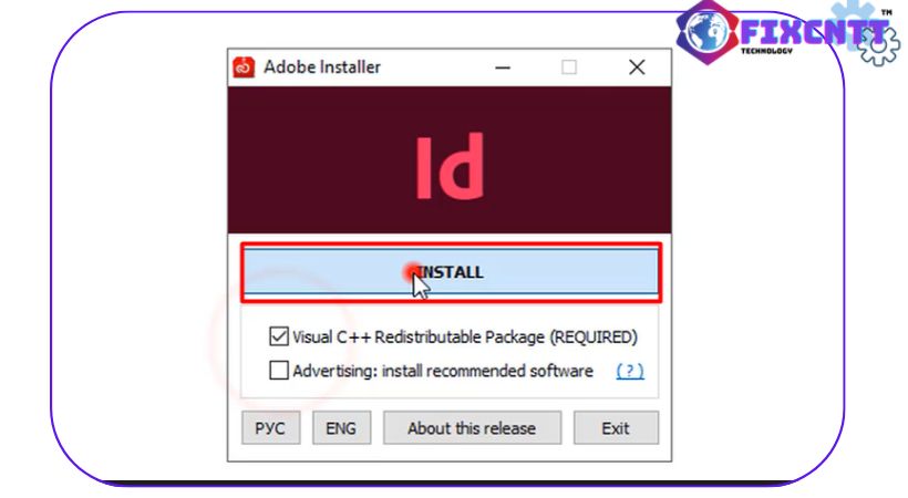 Chọn install adobe indesign 2021.