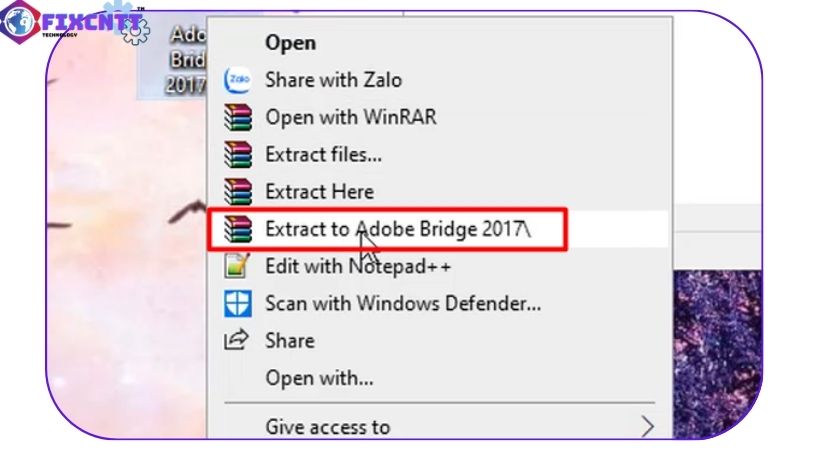 Giải nén file cài đặt Adobe Bridge 2017.