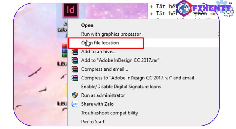 Mở vị trí cài đặt file adobe indesign 2017.