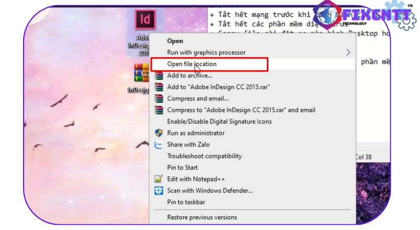 Mở vị trí file Adobe indesign 2015.