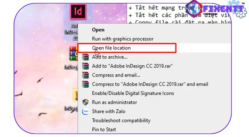 Tiến hành mở vị trí file cài đặt adobe indesign 2019.