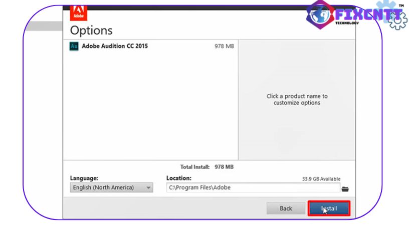 Chọn install adobe audition 2015.