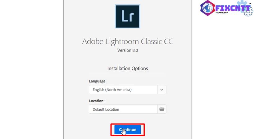 Chọn continue để tiếp tục cài đặt adobe lightroom 2019.