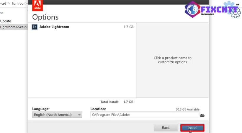 Chọn install adobe lightroom cs6.