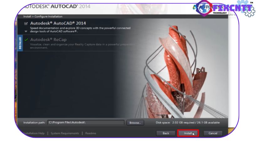 Chọn install autocad 2014.