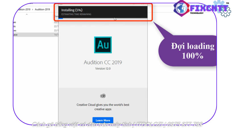 Đợi adobe audition 2019 được installing.