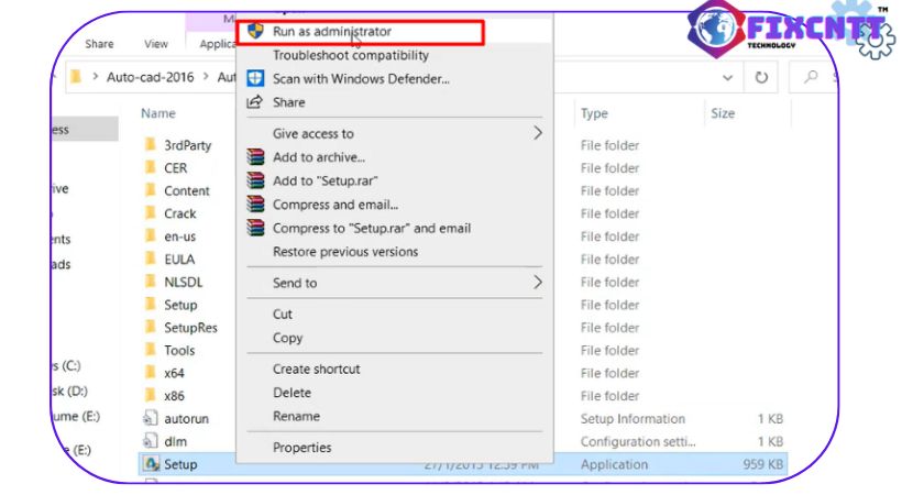 Khởi chạy file setup của Autocad 2016.