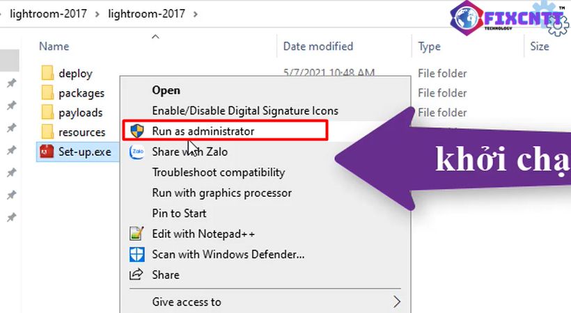 Khởi chạy file setup phần mềm lightroom 2017.