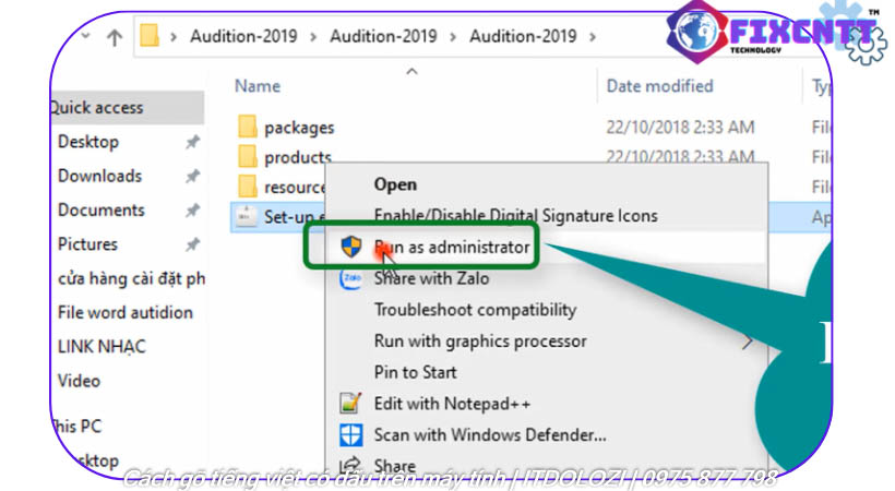 Chạy file setup bằng quyền run as administrator để cài đặt audition 2019