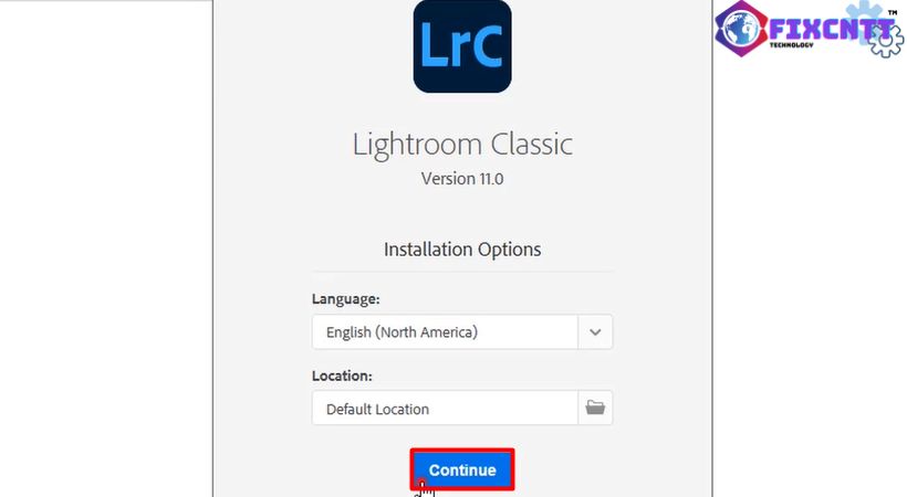 Tiến hành chọn continue để cài đặt adobe lightroom 2022.