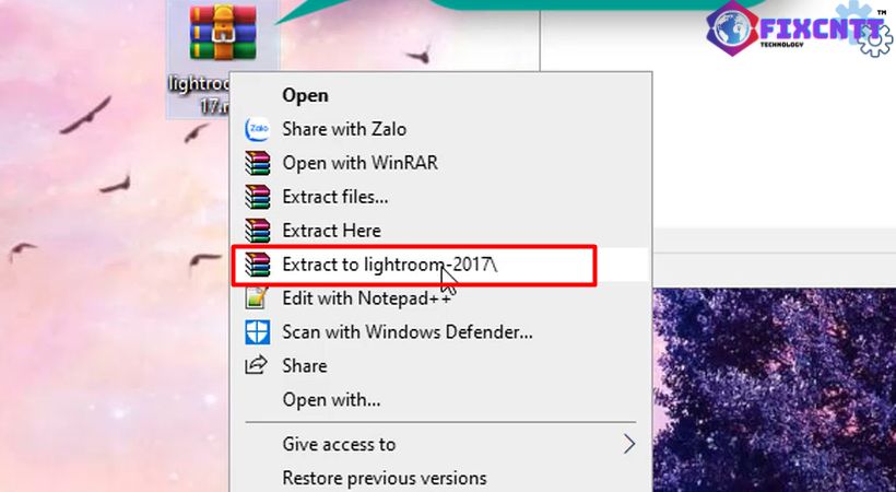 Giải nén file cài đặt lightroom 2017.