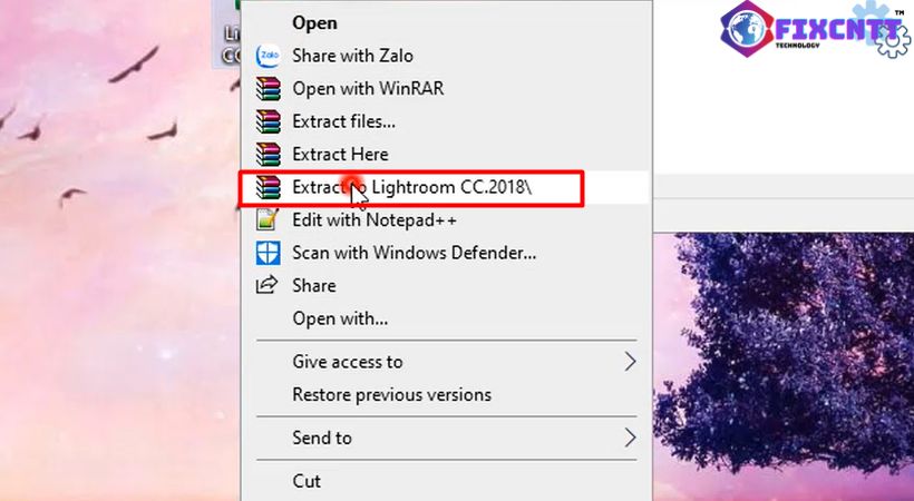 Giải nén file cài đặt lightroom 2018.