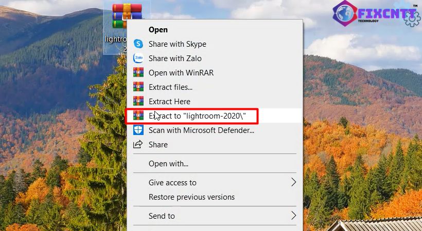 giải nén file cài đặt lightroom 2020.