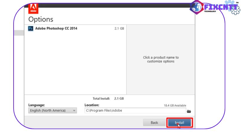 Chọn install adobe photoshop 2014.