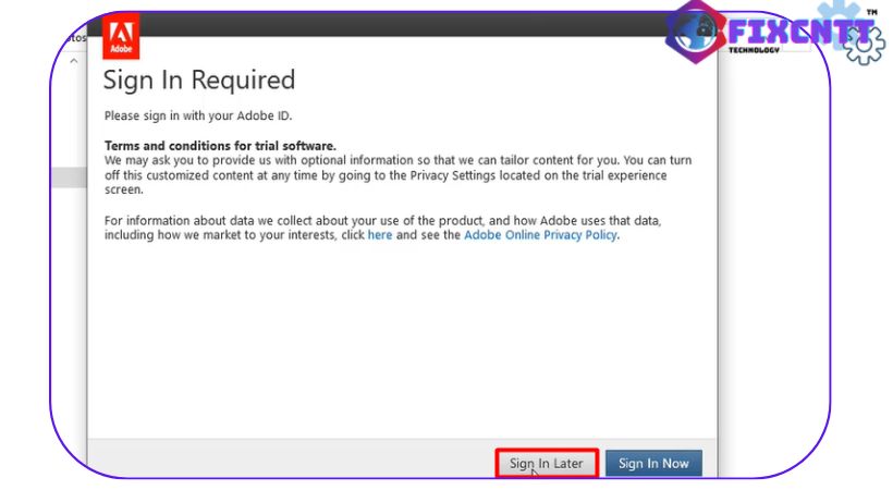 Chọn sign in later để cài đặt photoshop 2015.