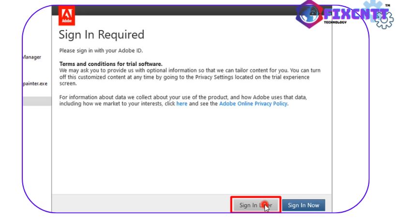Chọn sign in later để cài đặt photoshop 2018.