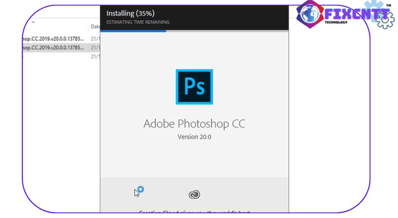 Đợi installing photoshop 2019 đủ 100%.