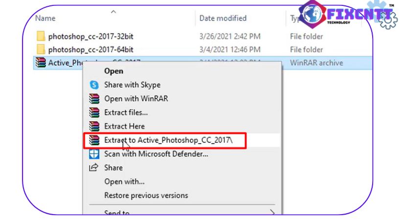 Giải nén file cài đặt adobe photoshop 2017 như trên.