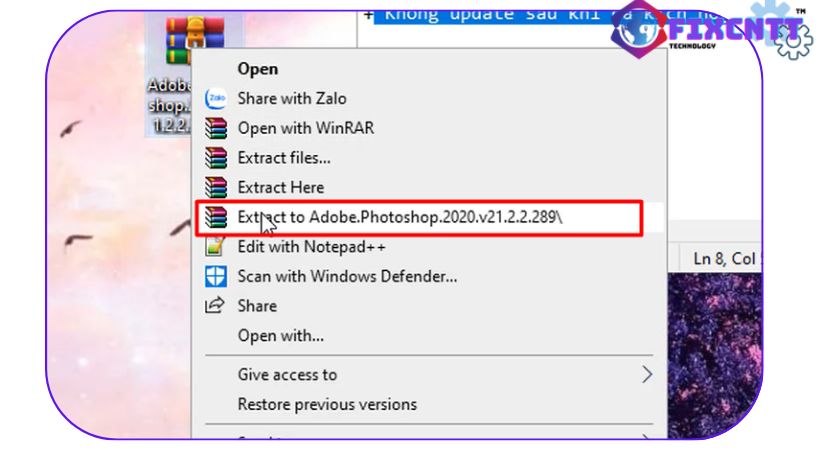 Giải nén file cài đặt photoshop 2020 như hình.