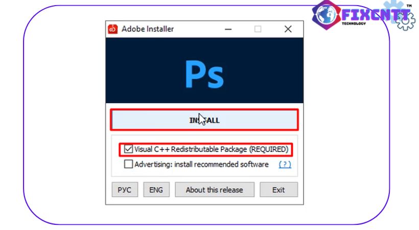 Tiến hành chọn install photoshop 2020.