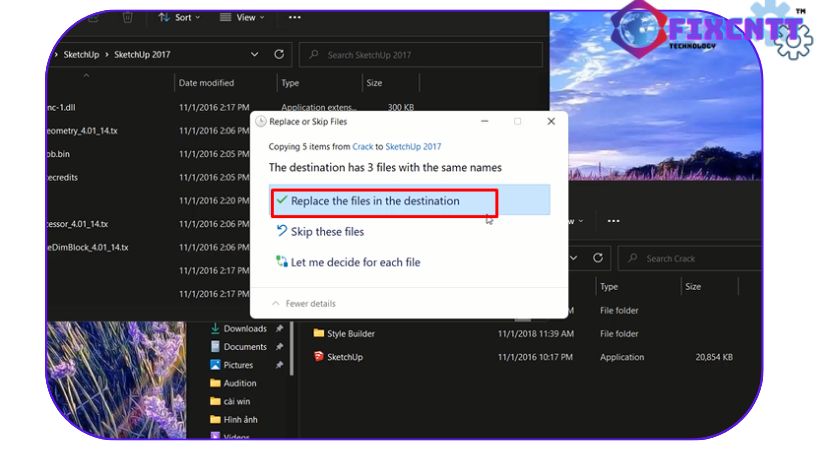 Chọn replace... để cài đặt sketchup 2017.